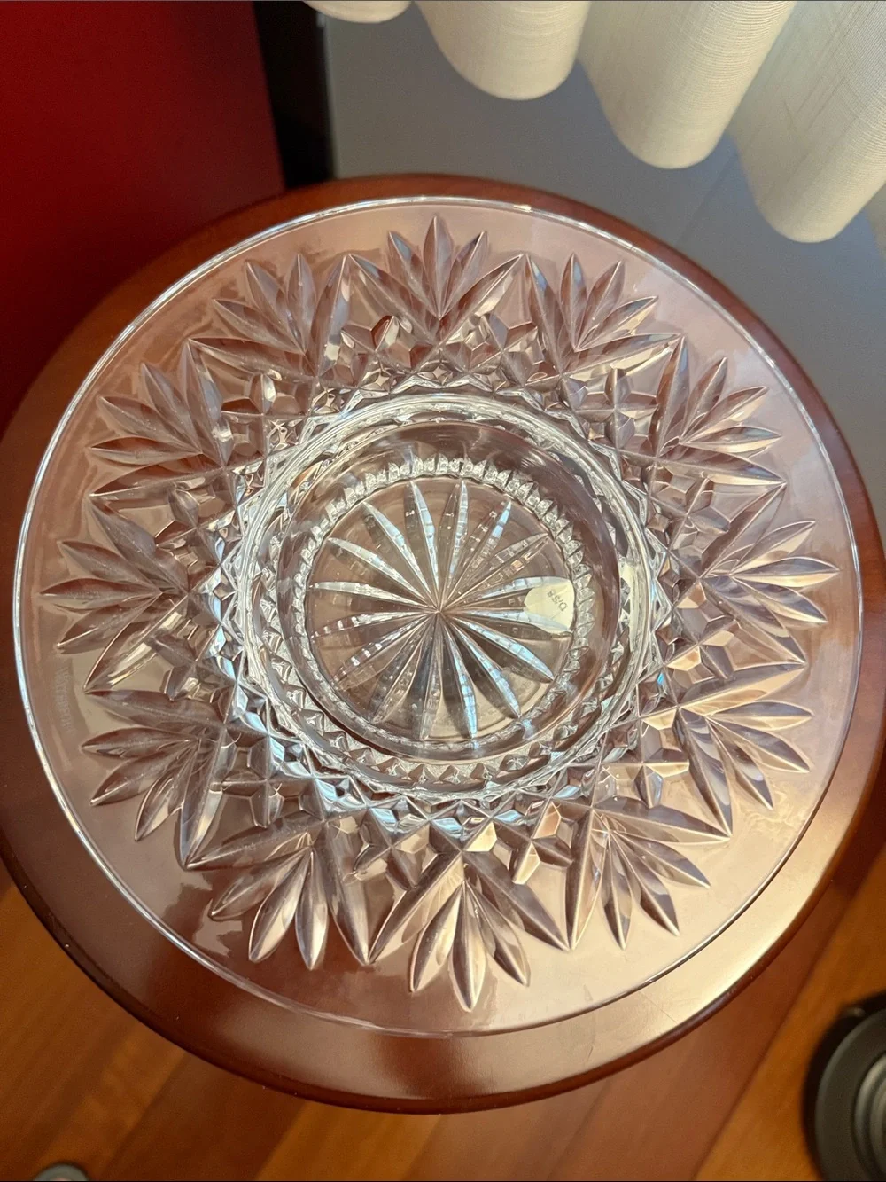 Waterford Crystal Clear Cut Glass Candle Plate with White Pillar